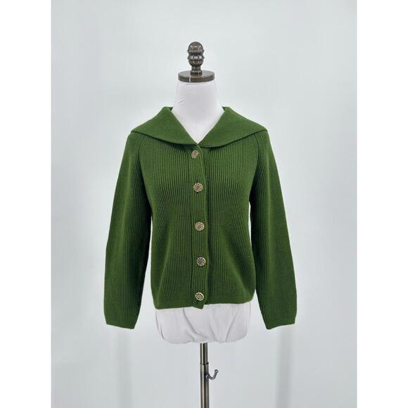 Macy's Vintage Green Acrylic Shawl Collar Cardigan Sweater Sz US S Made in Japan - Picture 1 of 4